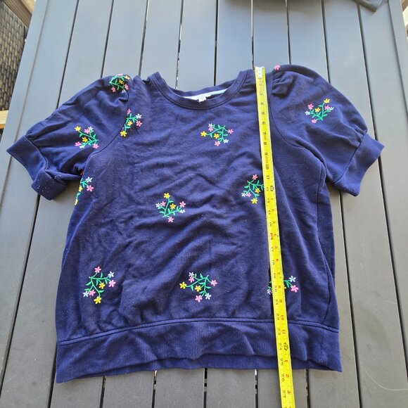 Crown & Ivy Blue Short Sleeve Sweater with Floral embroidery Sz XL - Picture 2 of 7
